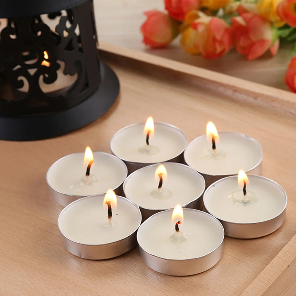 50-Pack Scented Tealight Candles – White Round Romantic Metal Cup Candles