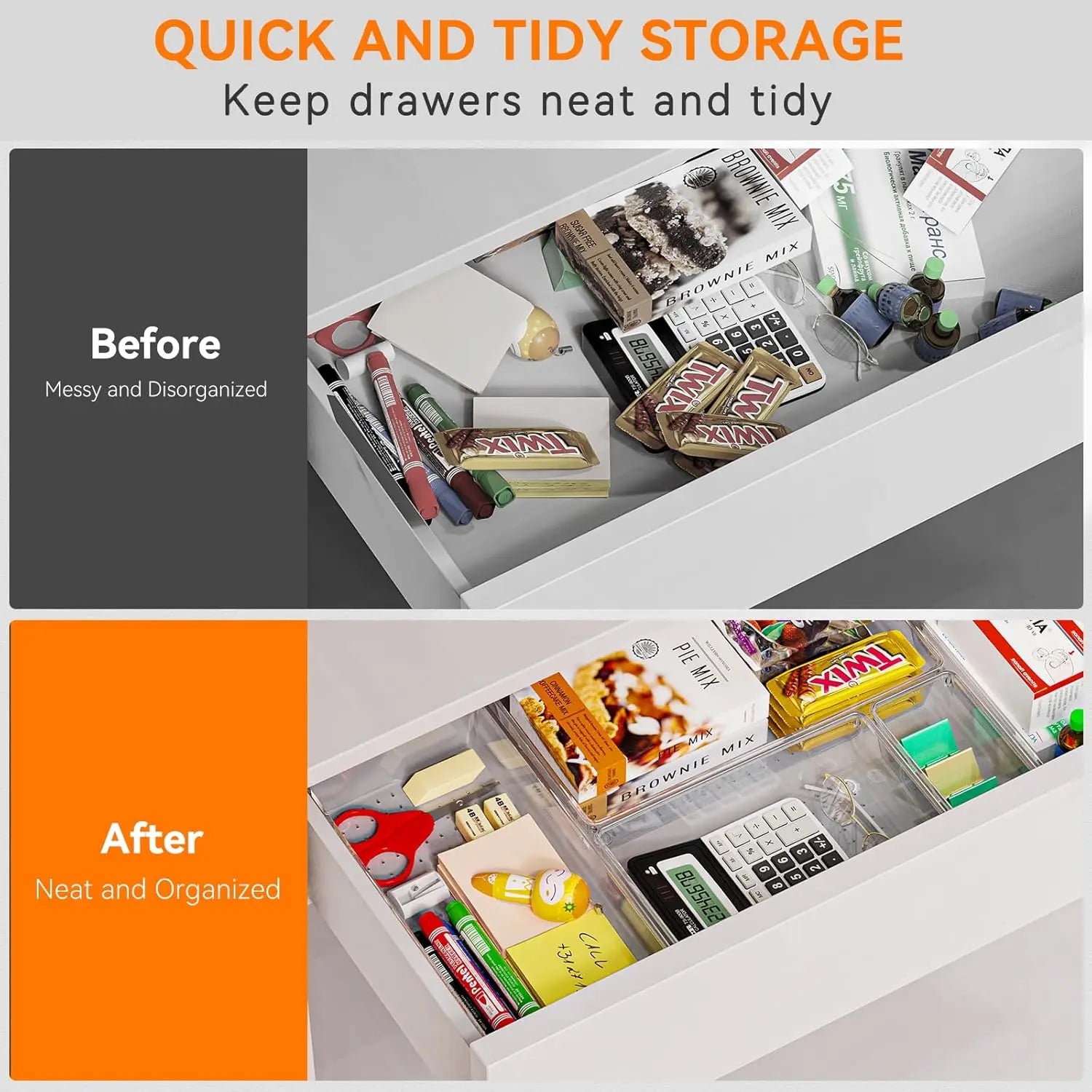 Large Clear Plastic Drawer Organizer Bins – Pack