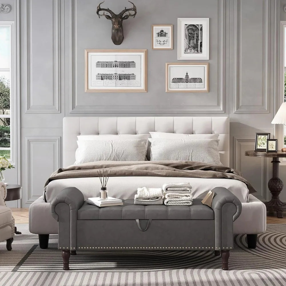 51” Tufted Faux Leather Storage Bench Ottoman