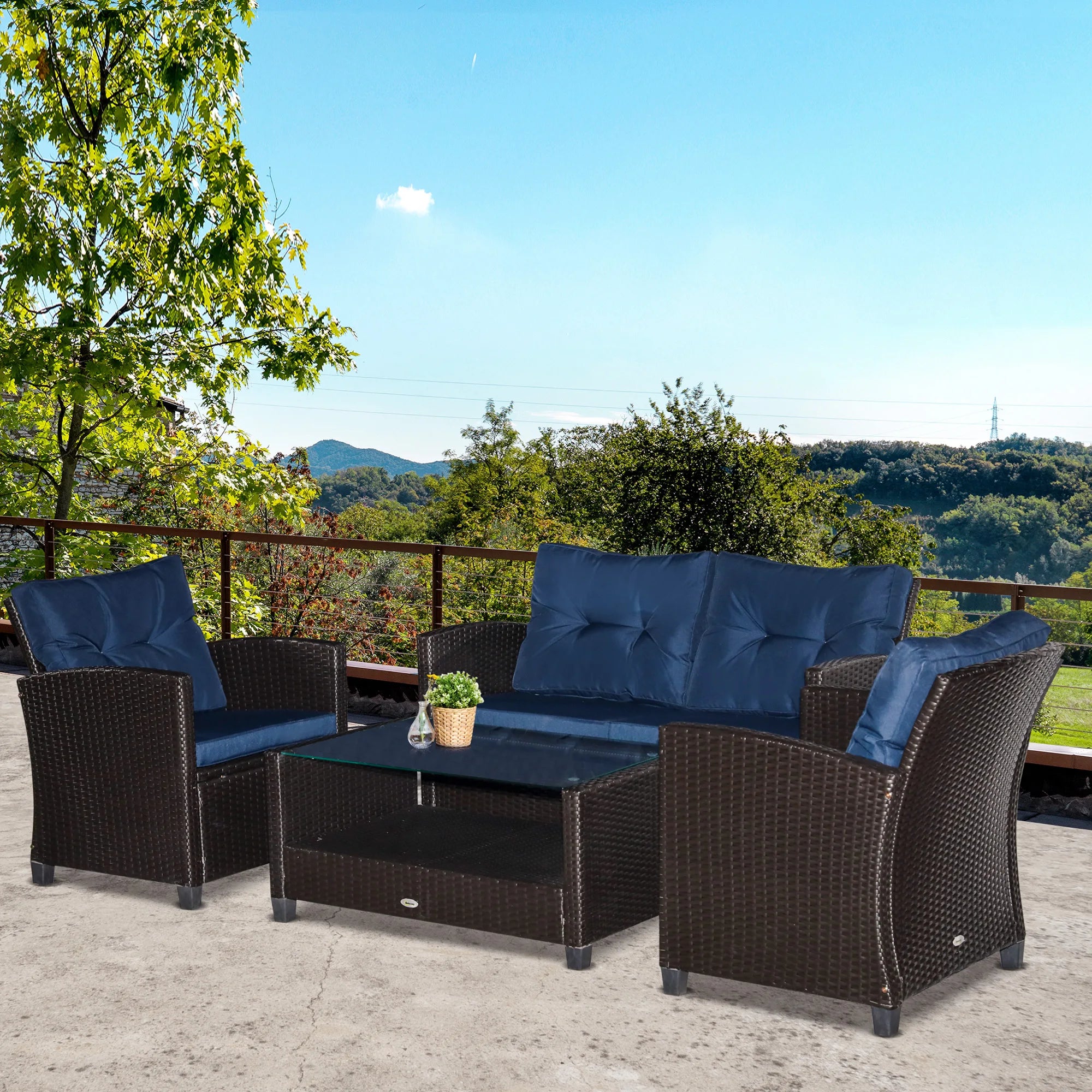 4-Piece Outdoor Patio Sectional Set – Navy Blue