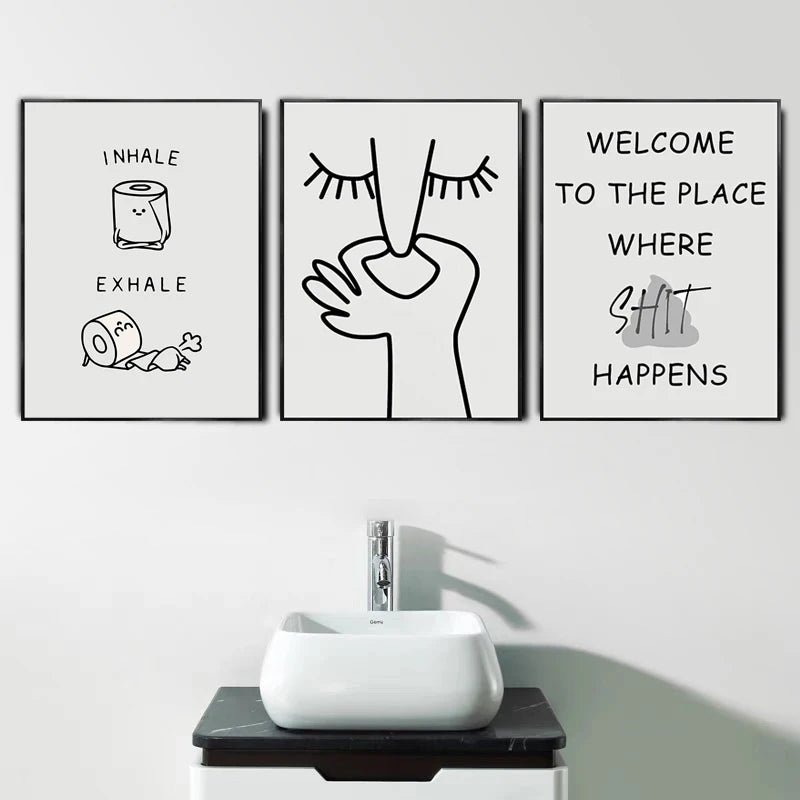 Funny Bathroom Poster – Black & White Canvas Print