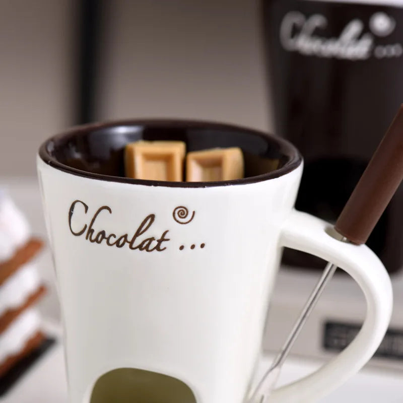 130ML Ceramic Candle Mug – Chocolate & Cheese Melting Cup with Fork