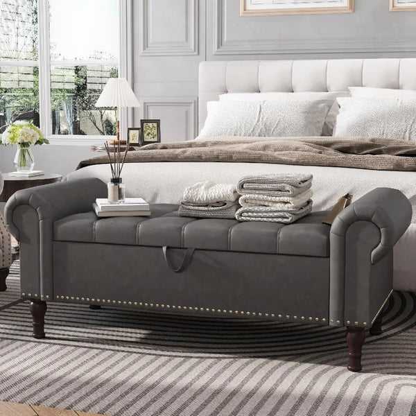 51” Tufted Faux Leather Storage Bench Ottoman