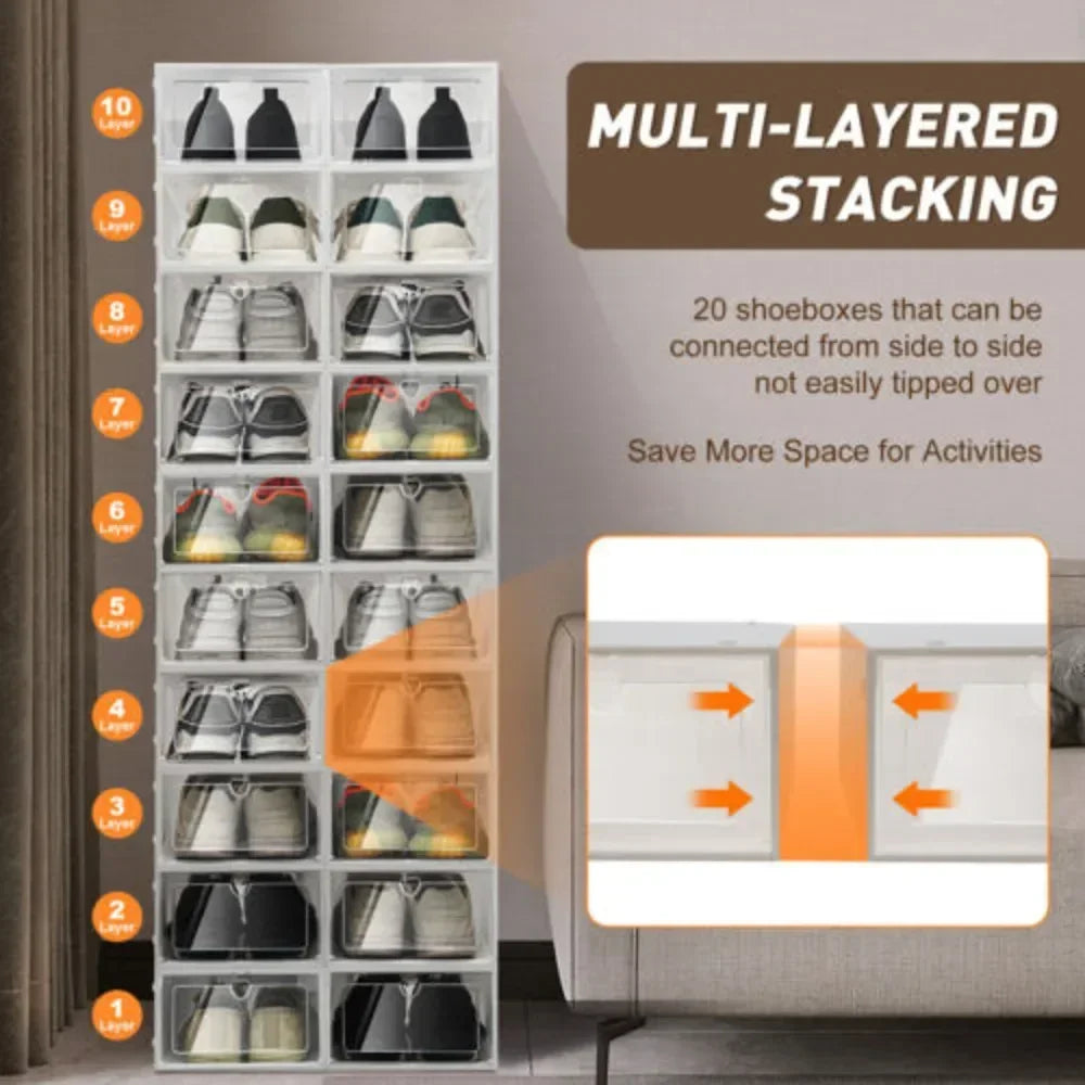 Bymaocar 20Pcs Clear Stackable Shoe Box Organizer