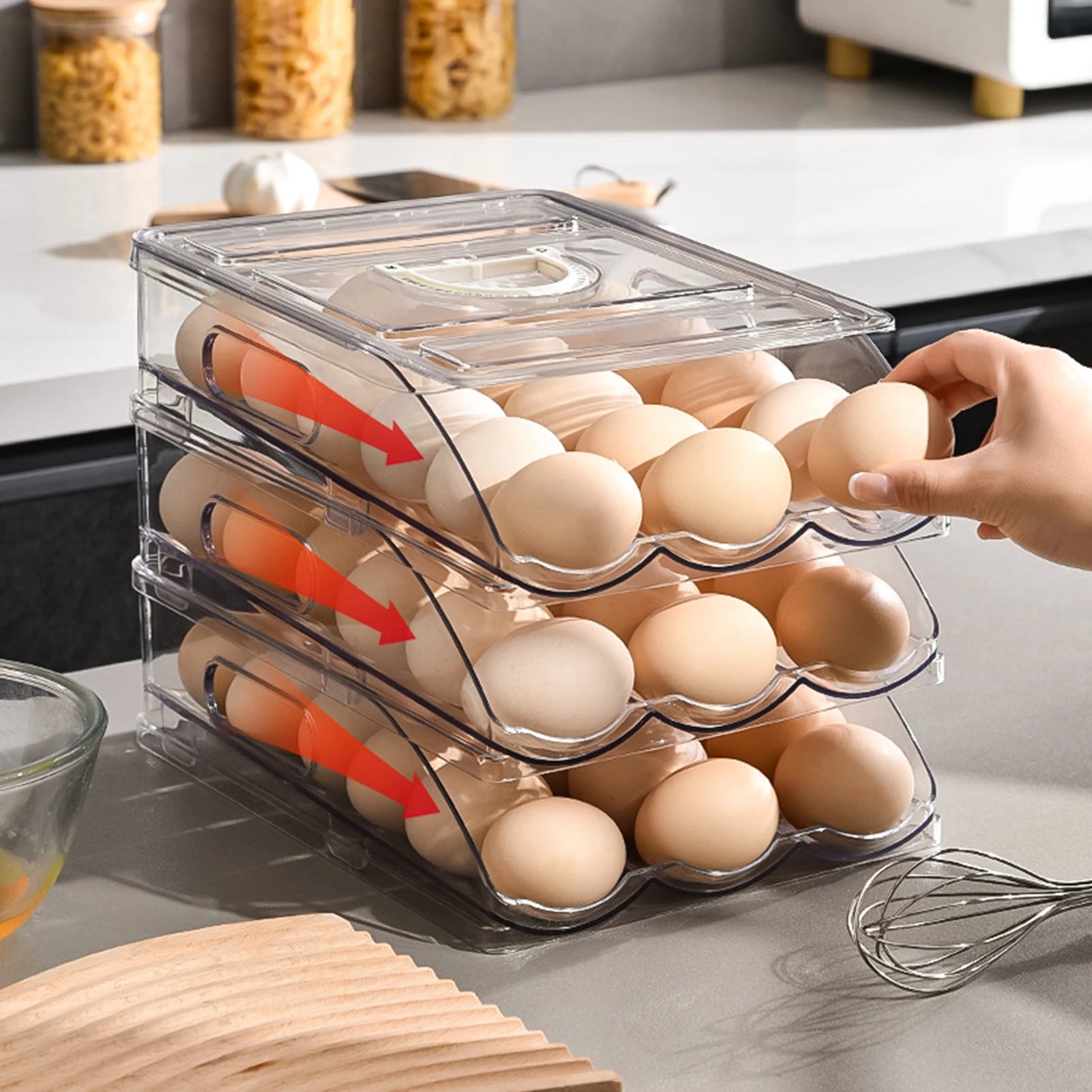 Automatic Rolling Egg Organizer Storage Box