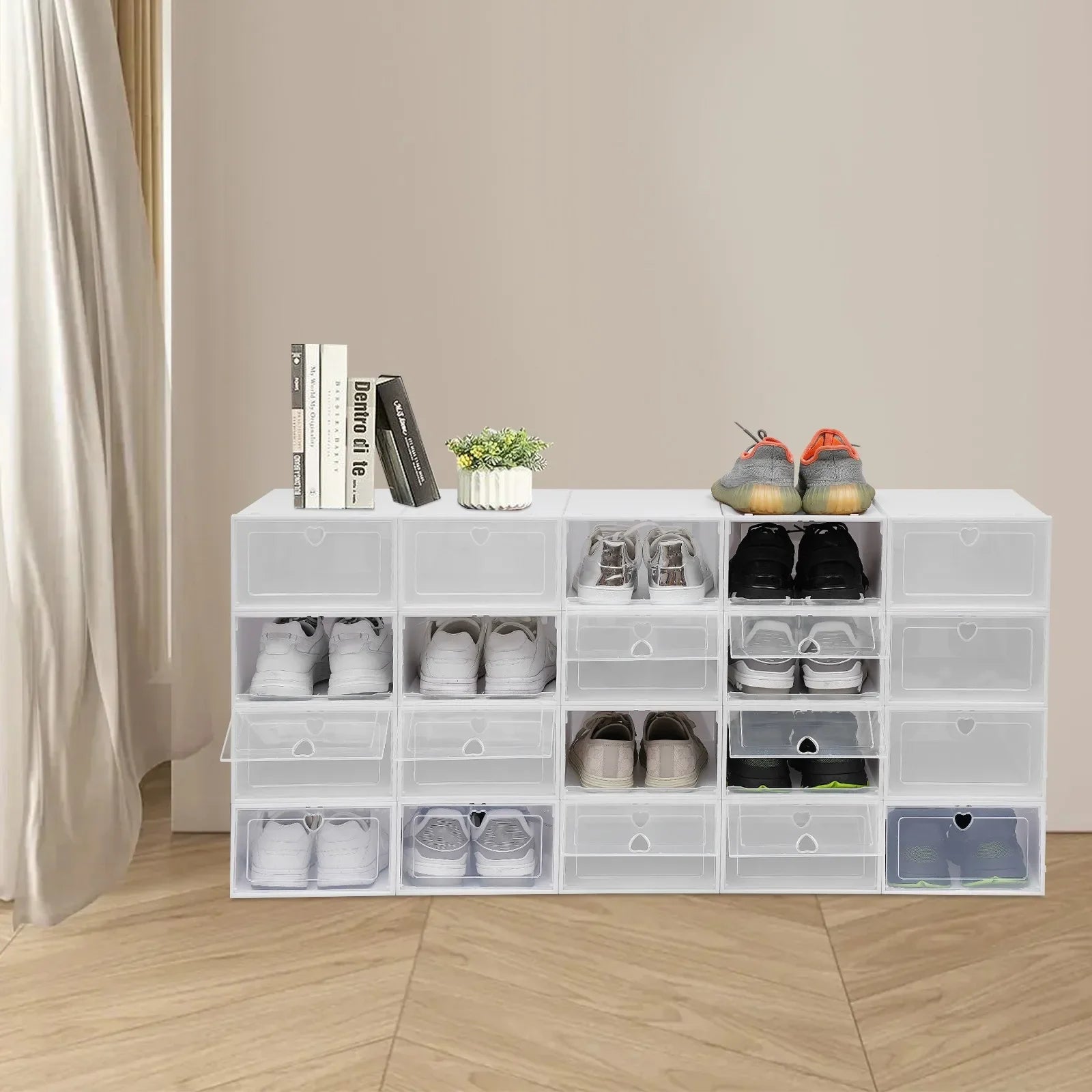 Bymaocar 20Pcs Clear Stackable Shoe Box Organizer