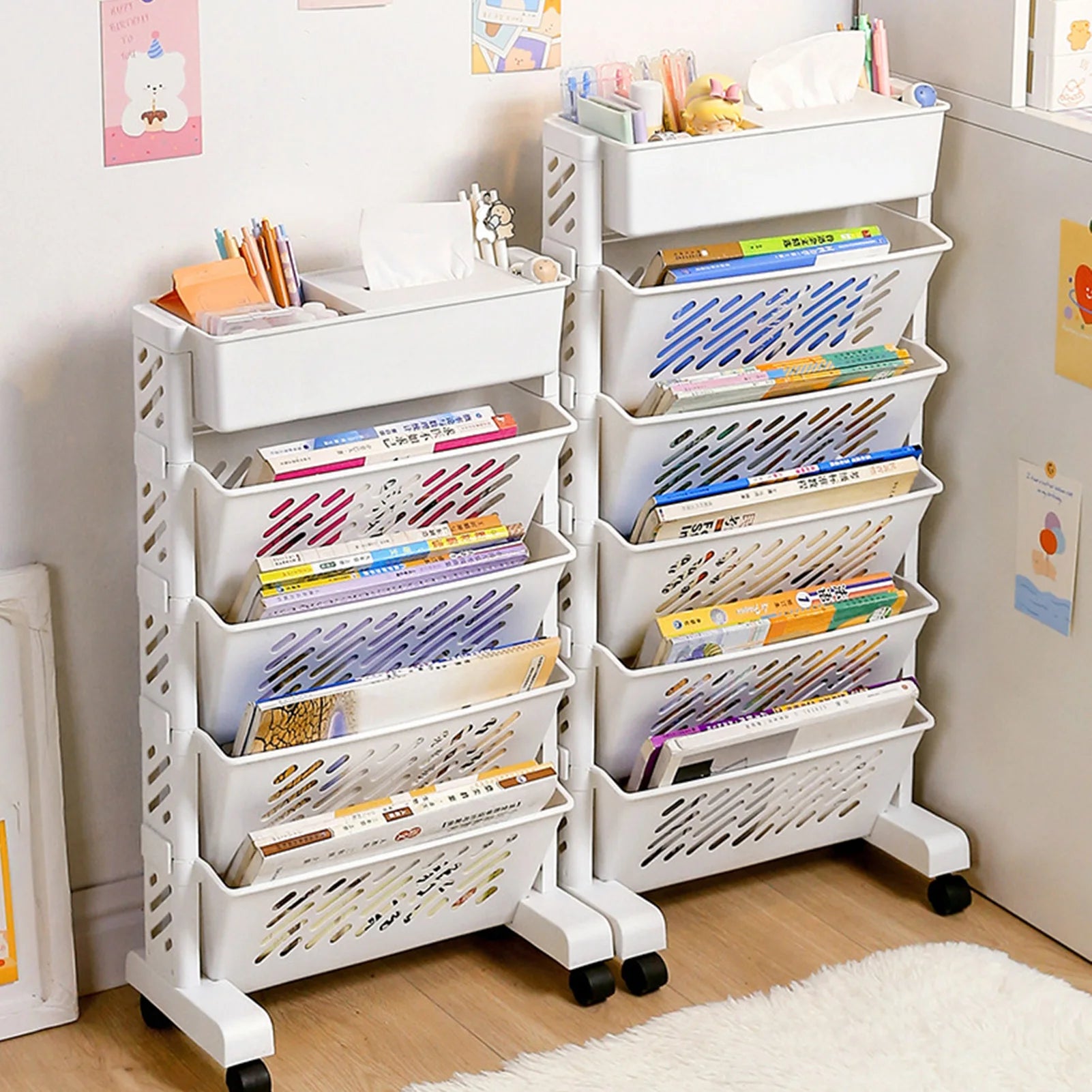 Rotatable Rolling Plastic Bookshelf with Large Capacity