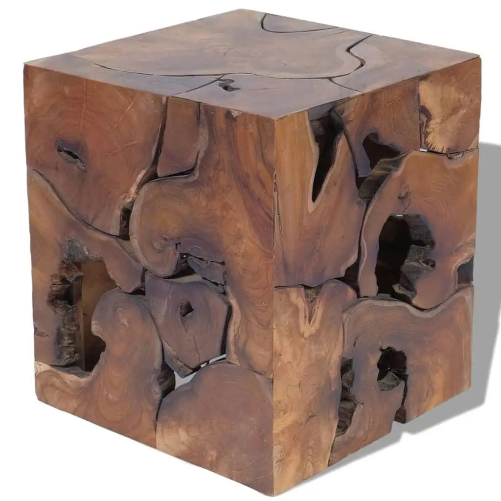 Set of 2 Solid Teak Wood Stools – Brown