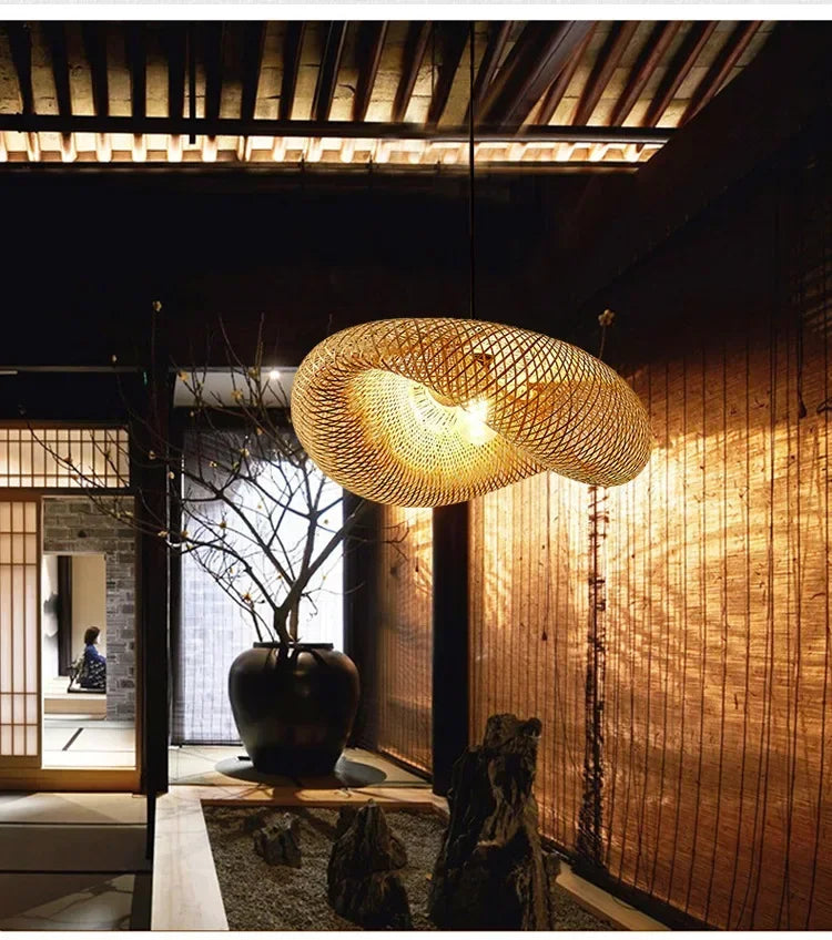 Handmade Bamboo Weaving LED Pendant Light