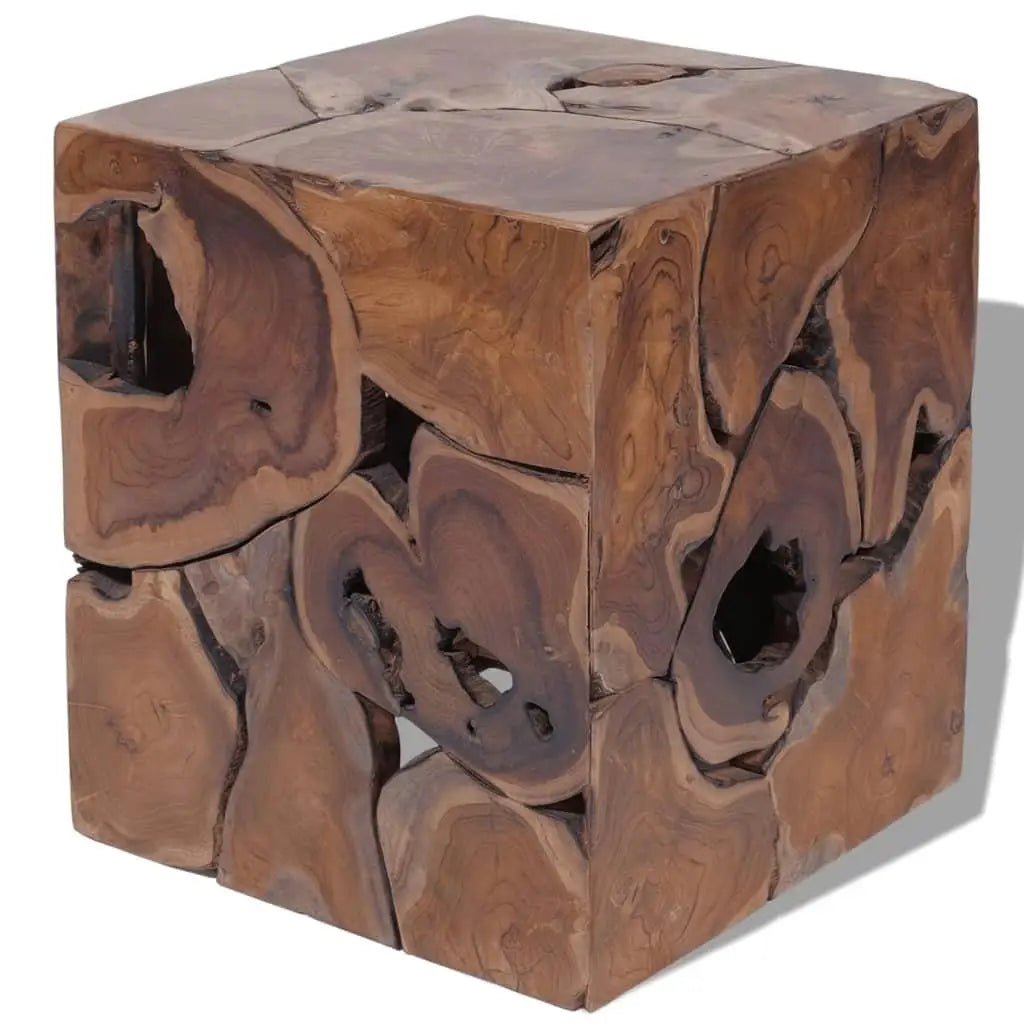 Set of 2 Solid Teak Wood Stools – Brown