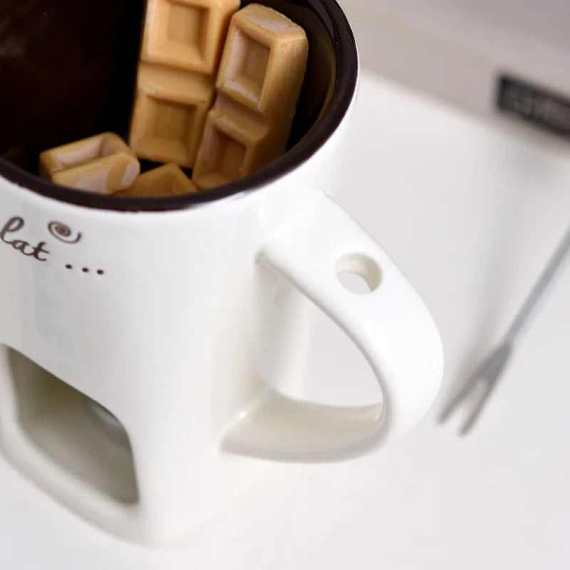 130ML Ceramic Candle Mug – Chocolate & Cheese Melting Cup with Fork