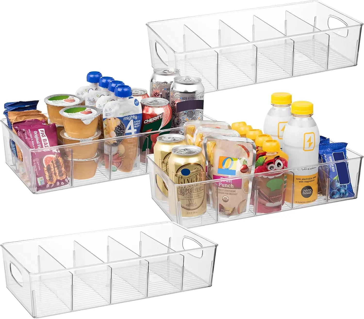 4-Pack XL Plastic Pantry Storage Bins with Dividers