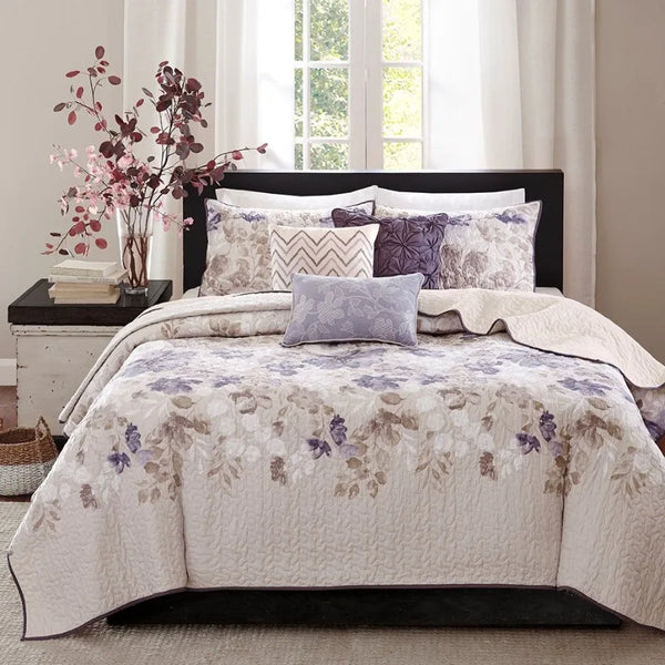 6-Piece Taupe Printed Quilt Set – King/Cal King