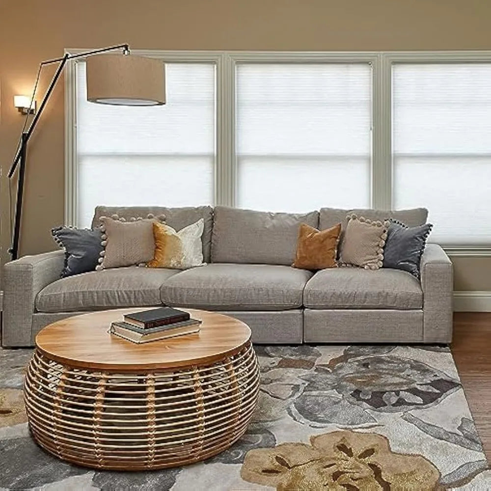 npd furniture and more Iris Rattan Round Coffee Table, Honey Brown