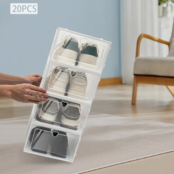 Bymaocar 20Pcs Clear Stackable Shoe Box Organizer