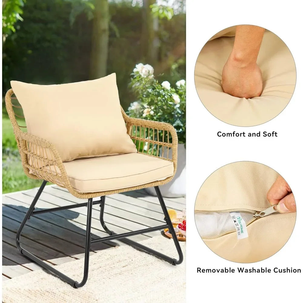 4-Piece Wicker Outdoor Patio Set with Cushions & Glass Table