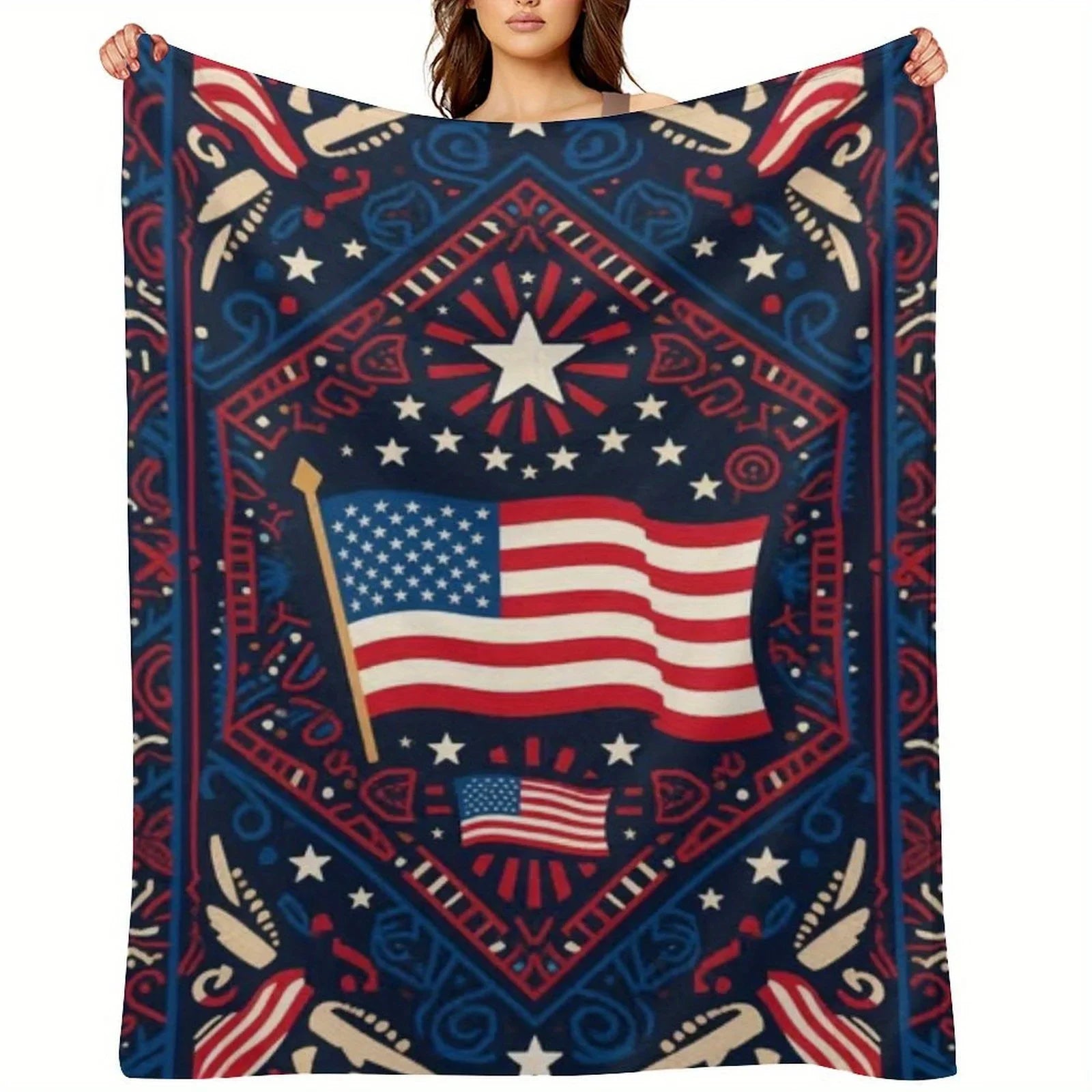 Retro Style Flannel Throw Blanket with Letter Print