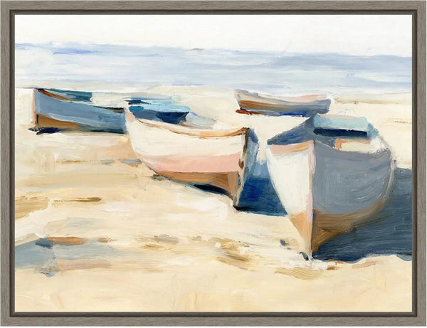Framed Canvas Wall Art – Beached Boats by Ethan Harper