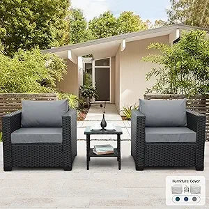 3-Piece Wicker Patio Set with Chairs & Glass Side Table