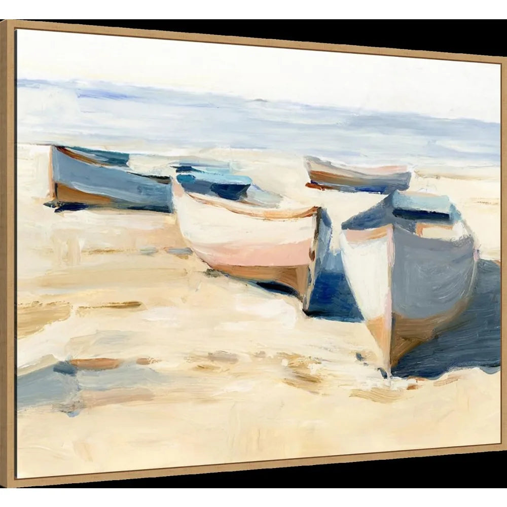 Framed Canvas Wall Art – Beached Boats by Ethan Harper