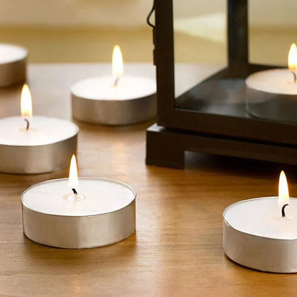 50-Pack Scented Tealight Candles – White Round Romantic Metal Cup Candles