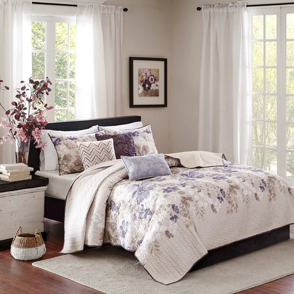6-Piece Taupe Printed Quilt Set – King/Cal King