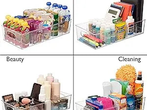 4-Pack XL Plastic Pantry Storage Bins with Dividers