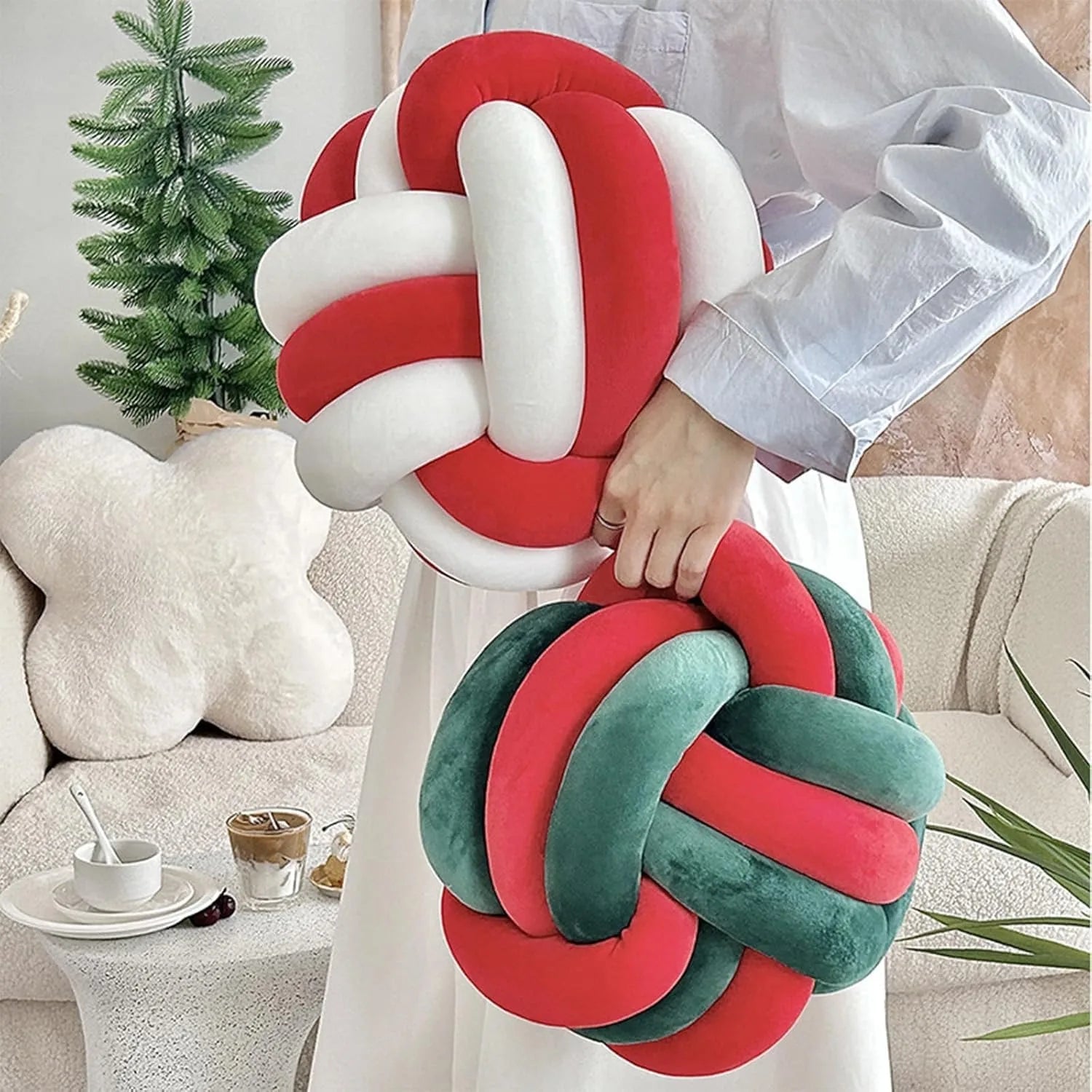Handmade Knot Ball Throw Pillow – Round Plush Cushion