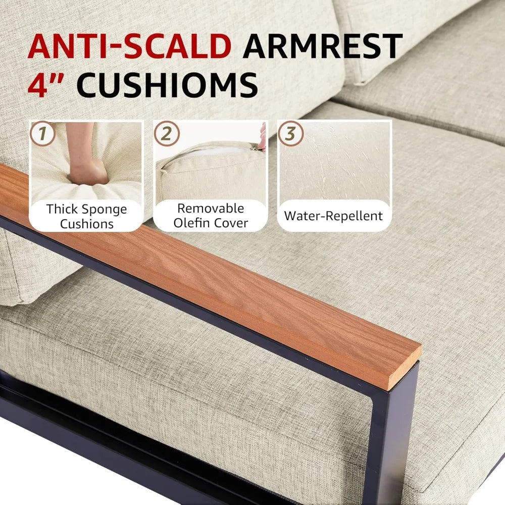 4-Piece Outdoor Patio Furniture Set with Wooden Armrests