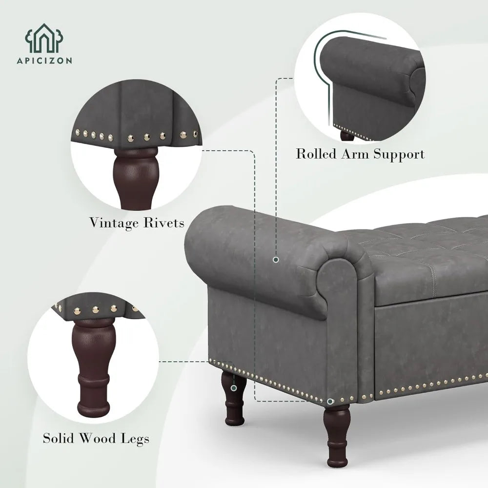 51” Tufted Faux Leather Storage Bench Ottoman