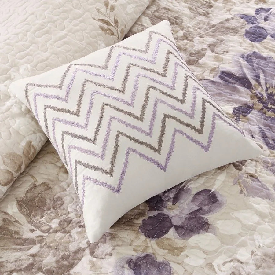 6-Piece Taupe Printed Quilt Set – King/Cal King
