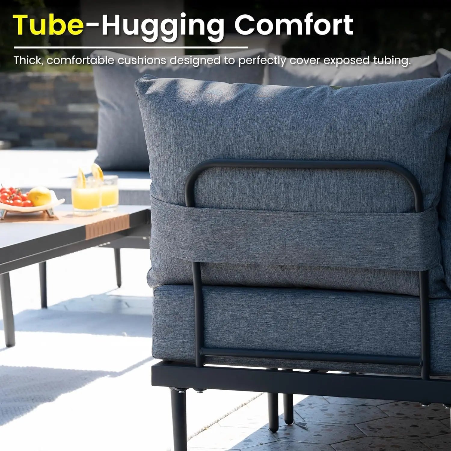4-Piece Metal Outdoor Sectional Set with 6-Inch Olefin Cushions