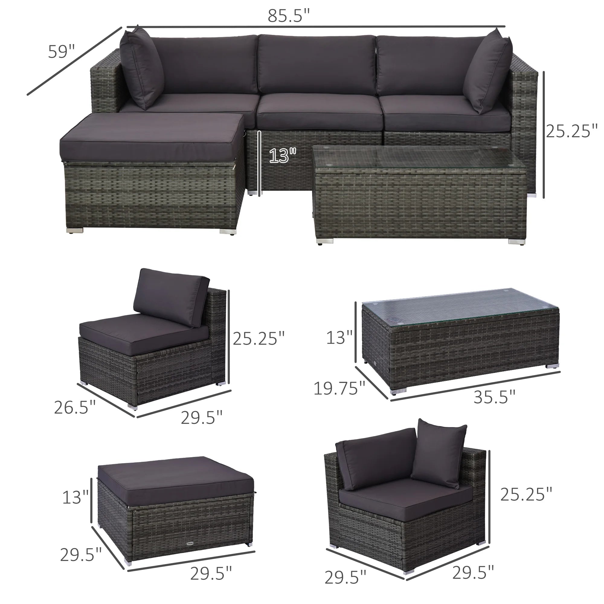 5-Piece Outdoor Rattan Wicker Sofa Set