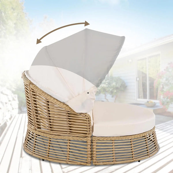 Round Rattan Patio Daybed with Canopy