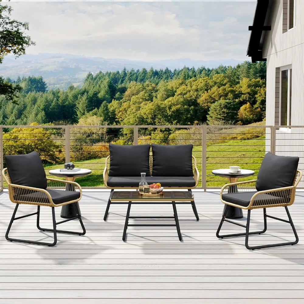 4-Piece Outdoor Wicker Patio Set with Cushions