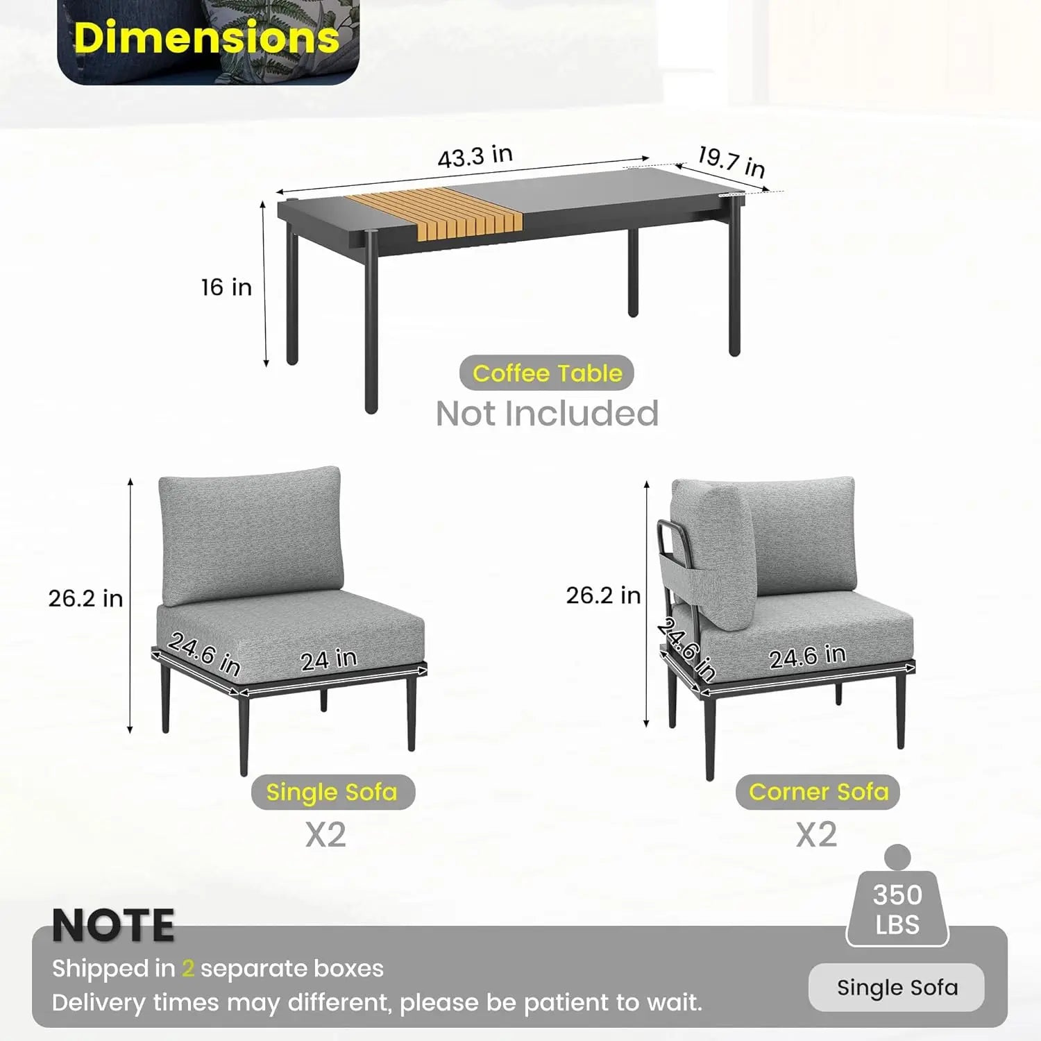 4-Piece Metal Outdoor Sectional Set with 6-Inch Olefin Cushions