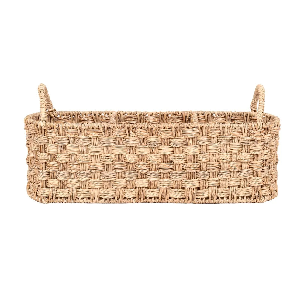 Beige Oval Rattan Utensil Caddy with Metal Frame