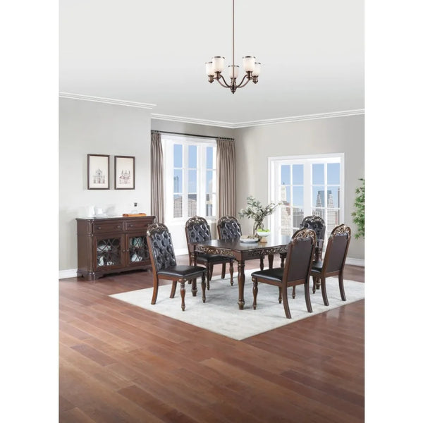 Set of 2 Formal Tufted Side Chairs – Brown Rubberwood