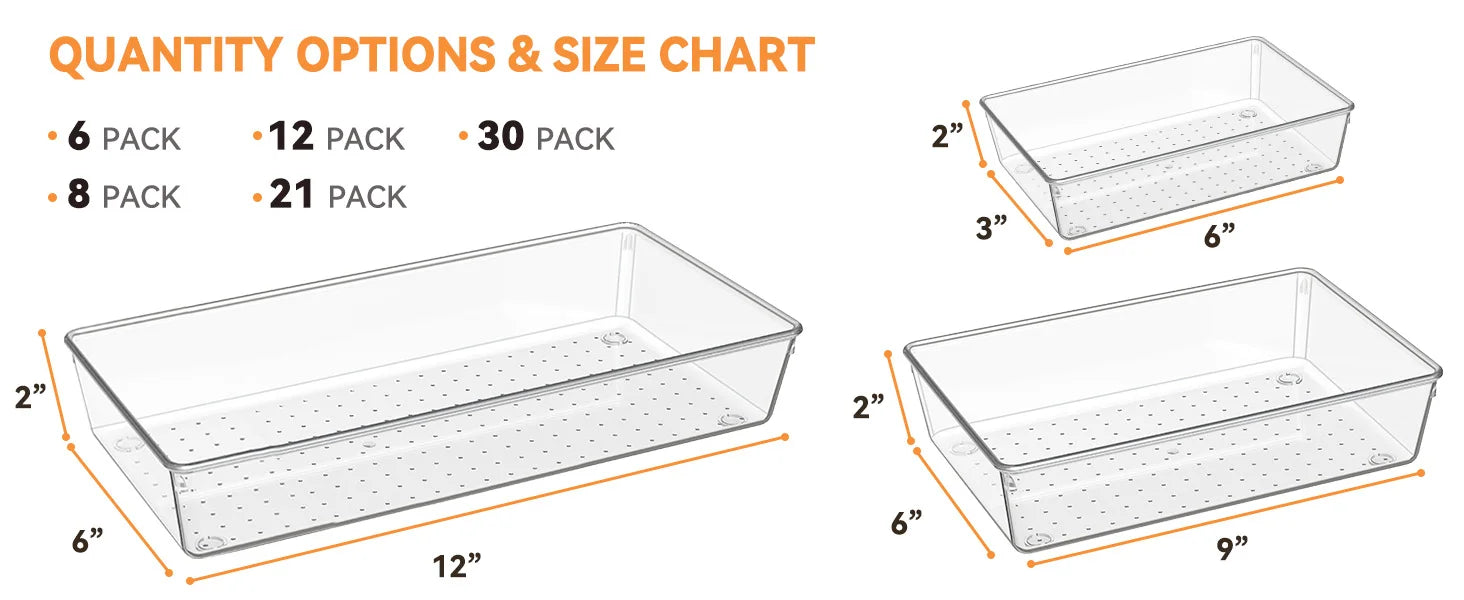 Large Clear Plastic Drawer Organizer Bins – Pack