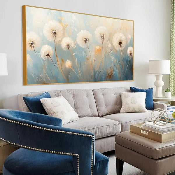 Dandelion Canvas Wall Art with Gold Frame
