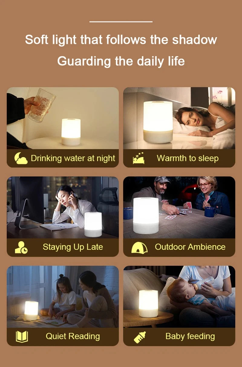 Touch Night Lamp with 3 Dimming Modes – USB Rechargeable