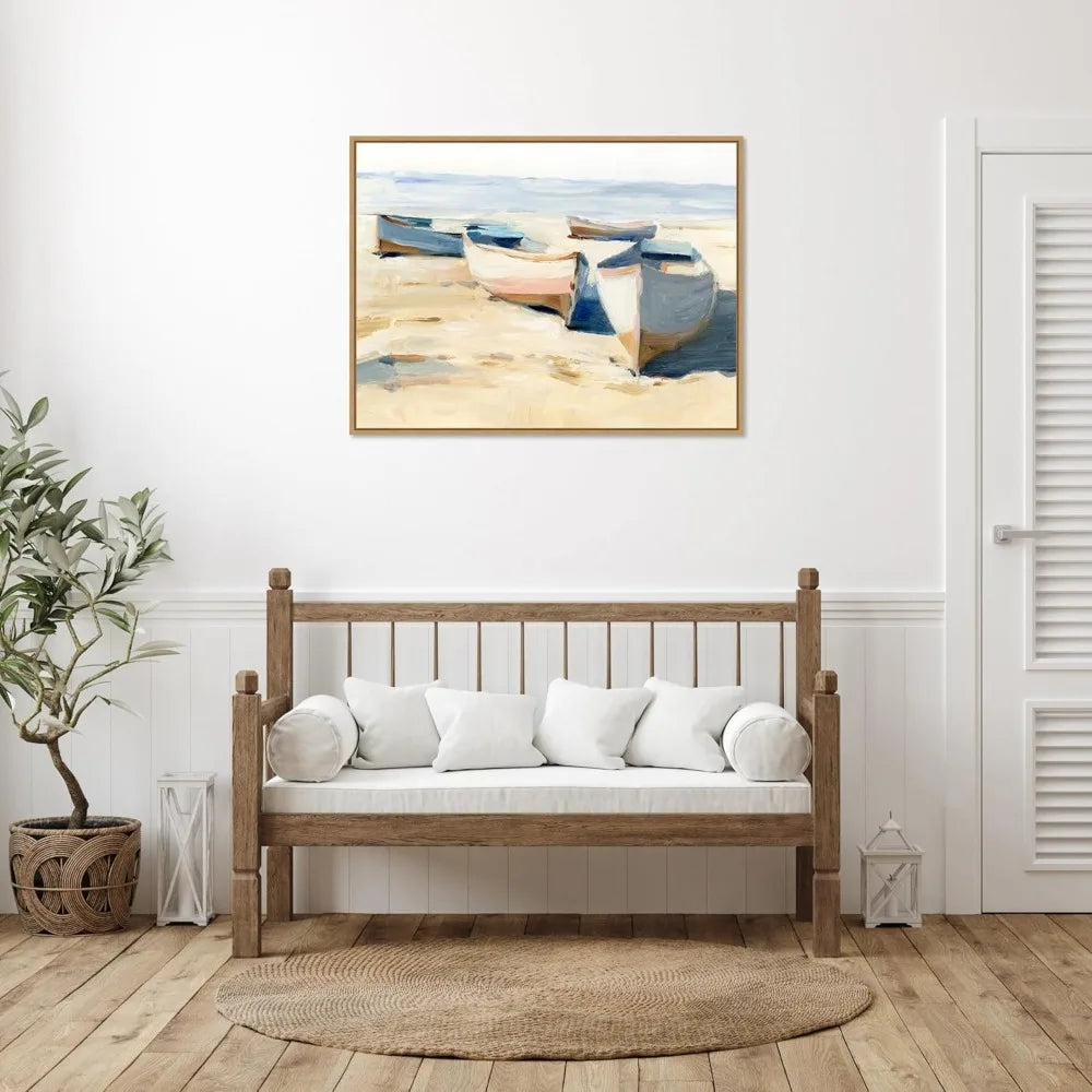 Framed Canvas Wall Art – Beached Boats by Ethan Harper