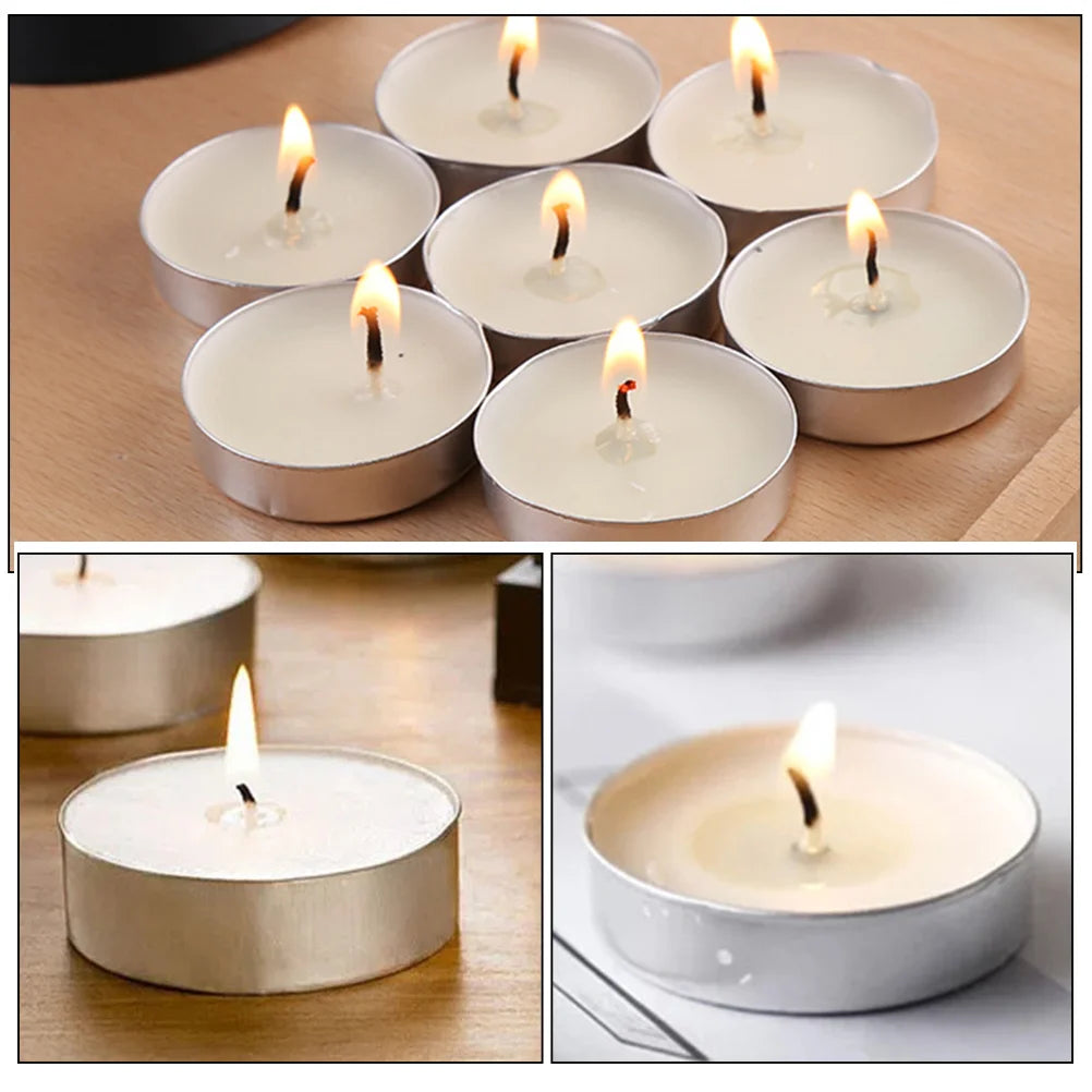50-Pack Scented Tealight Candles – White Round Romantic Metal Cup Candles