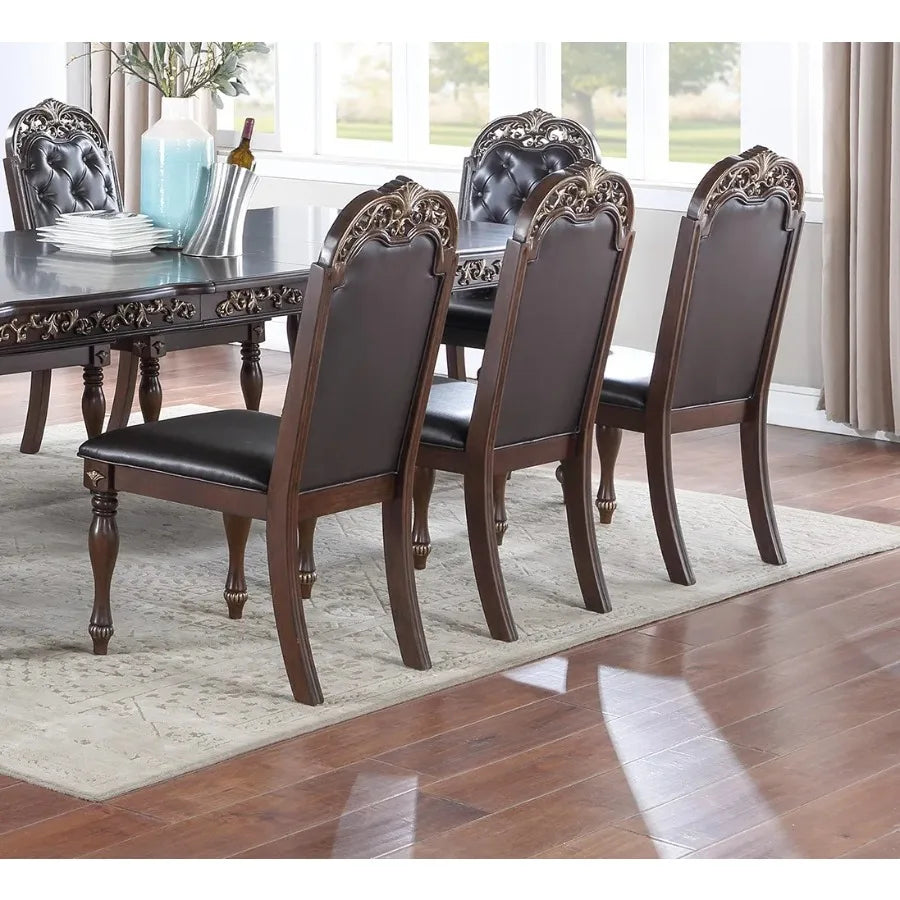 Set of 2 Formal Tufted Side Chairs – Brown Rubberwood