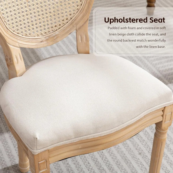 Set of 6 French Country Rattan Back Dining Chairs