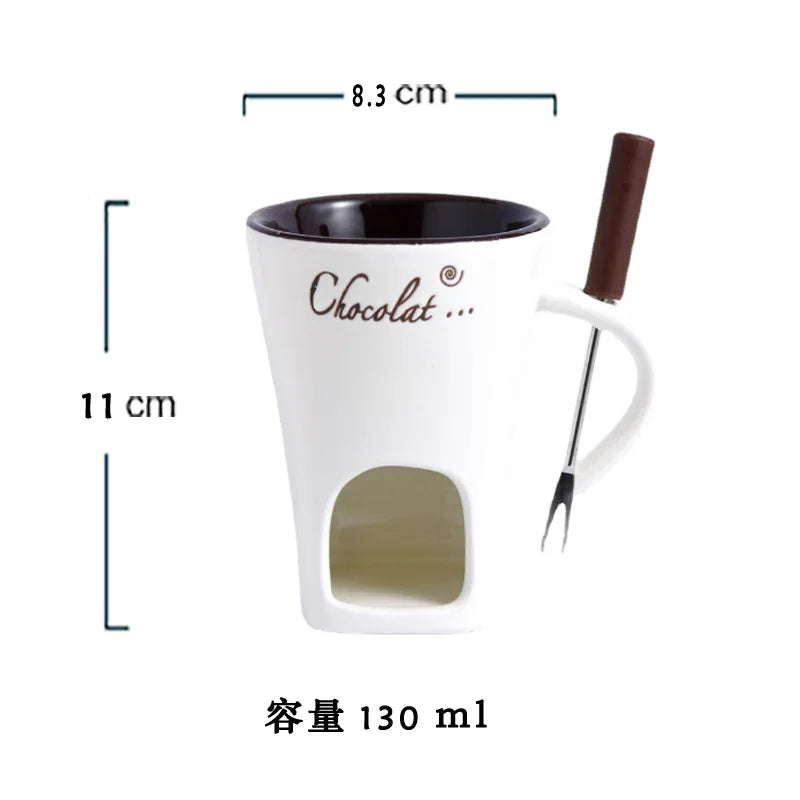 130ML Ceramic Candle Mug – Chocolate & Cheese Melting Cup with Fork