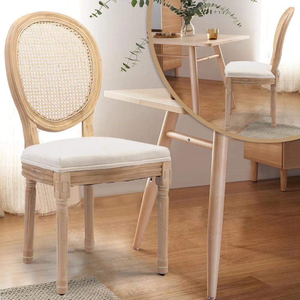 Set of 6 French Country Rattan Back Dining Chairs