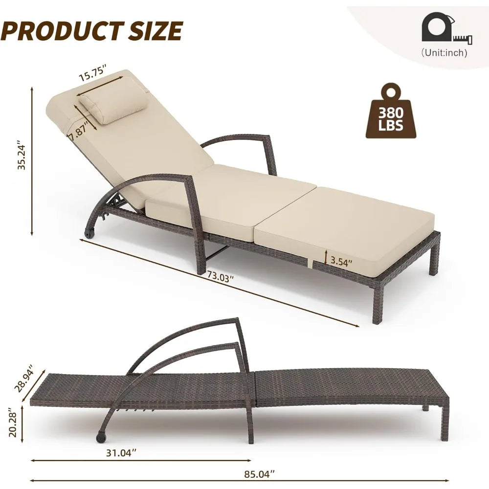 Set of 2 Outdoor Rattan Chaise Lounge Chairs
