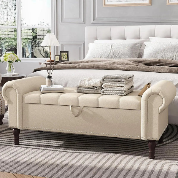 51” Tufted Faux Leather Storage Bench Ottoman