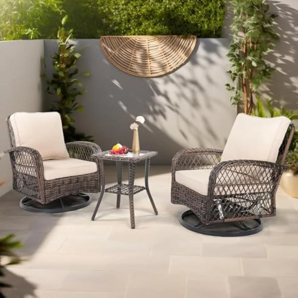 3-Piece Wicker Patio Bistro Set with Swivel Rockers